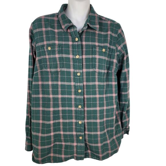 Duluth Trading Shirt Women’s Small Free Swinging Flannel Green Plaid Button Up - Picture 1 of 10